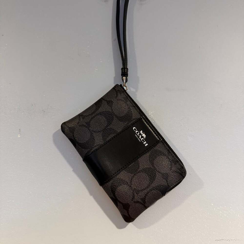 Coach Black Signature Canvas & Leather Wristlet
